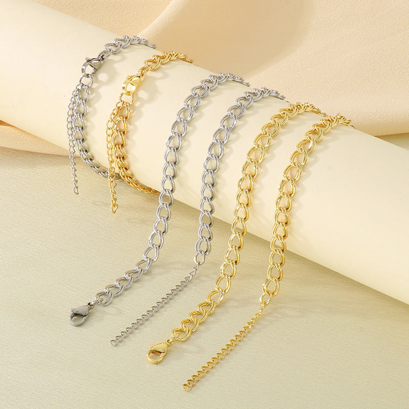 European and American cross-border jewelry stainless steel double-circle side chain women's INS style personalized hip-hop 18K gold collarbone chain necklace