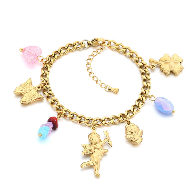 Cross-border new jewelry stainless steel accessories jewelry women's high-end flower angel doll cross pendant matching