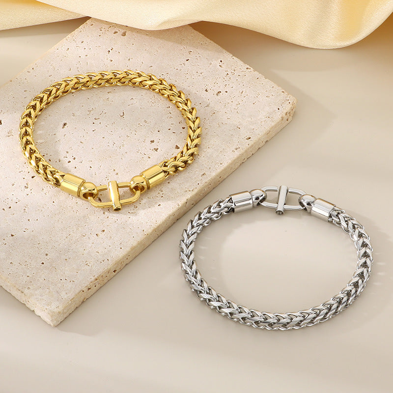 Simple trend personalized stainless steel keel chain Japanese buckle bracelet titanium steel unisex bracelet spot accessories