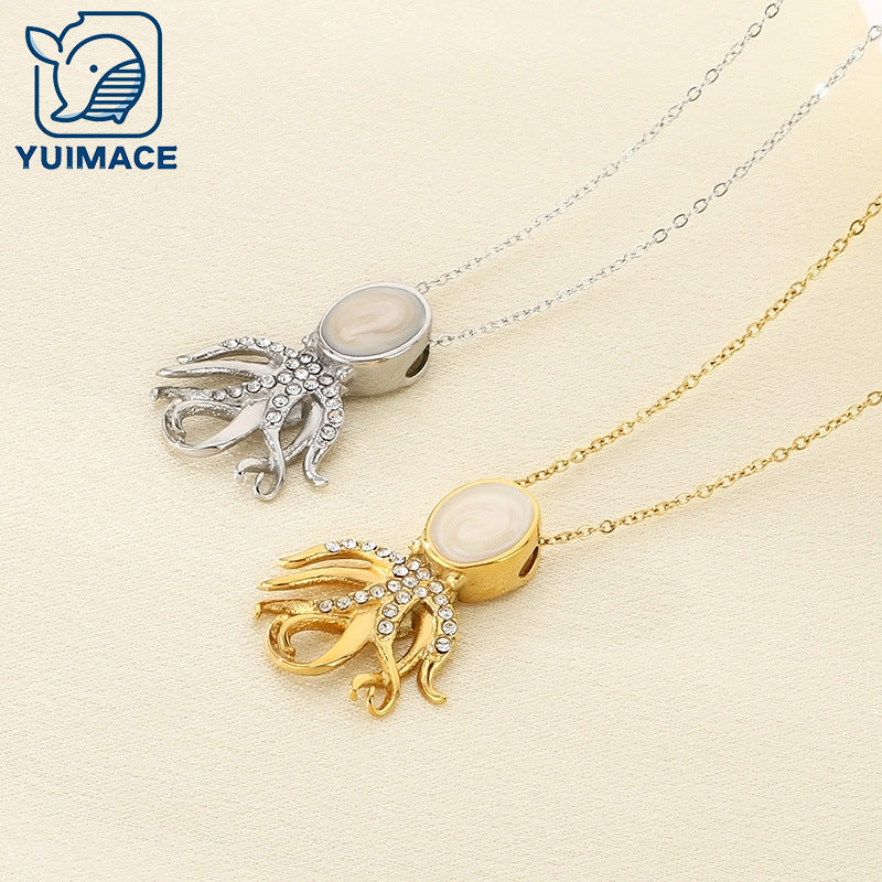 Cross-border Stainless Steel Ocean Beach Wind Pendant Necklace Female Premium Sense Pearl Octopus Clavicle Chain Pendant Jewelry