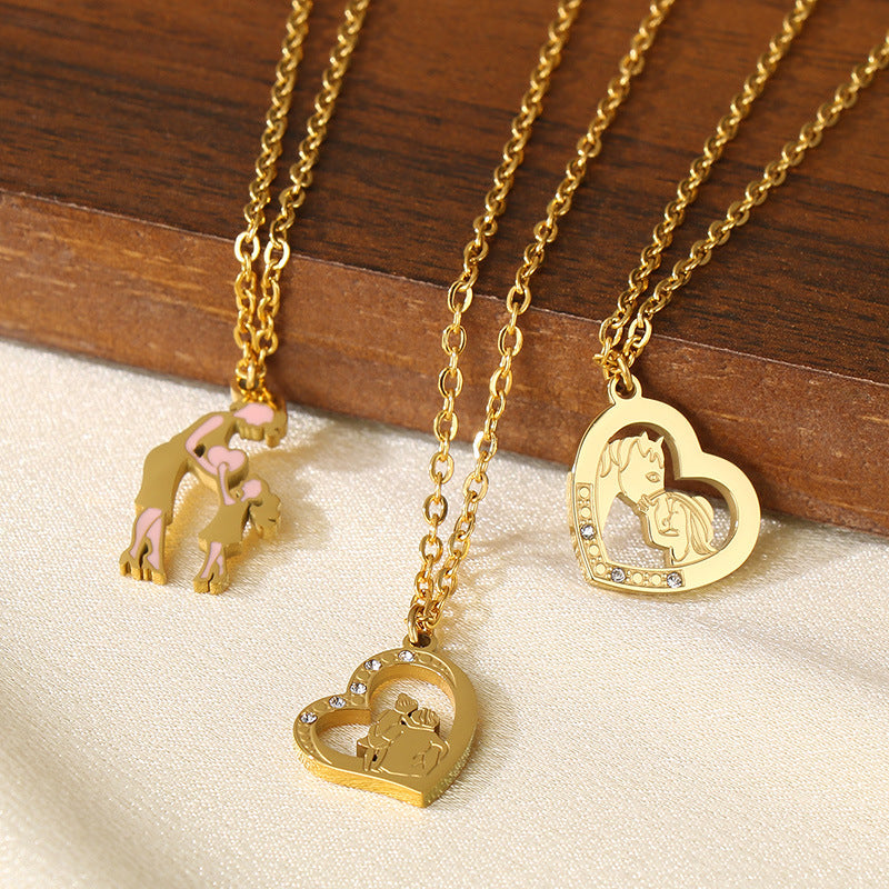 Cross-border Mother's Day style Stainless steel love mom pendant necklace 18K gold simple and versatile high-sense collarbone chain