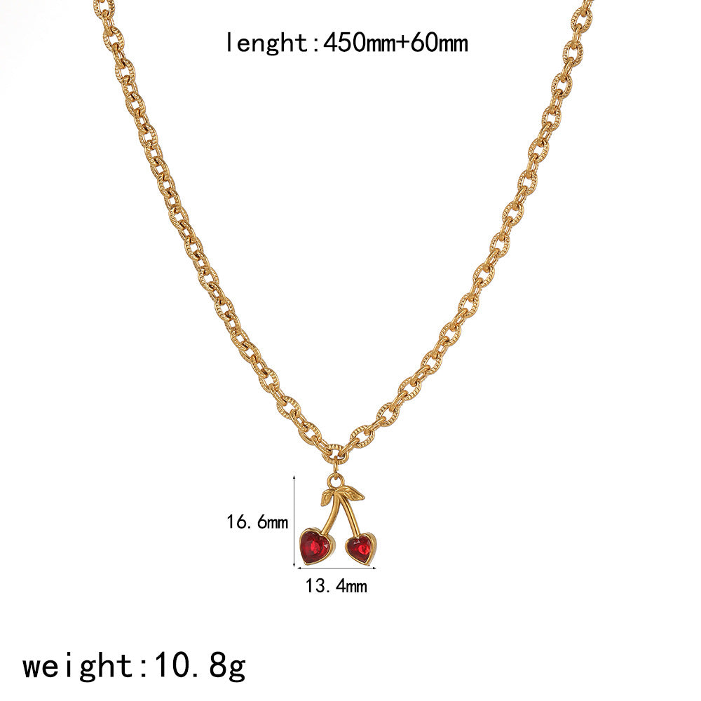European and American cross-border fruit pendant stainless steel necklace women's fashion versatile personality diamond-encrusted zircon long collarbone chain