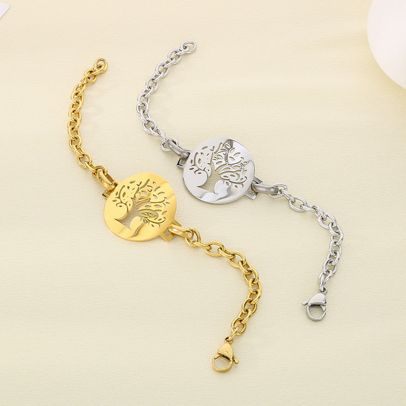 Cross-border new stainless steel hollow tree of life bracelet 18K gold stainless steel big tree bracelet high-end spot