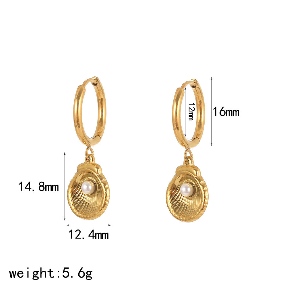 Cross-border European and American personality versatile stainless steel necklace women's high sense 18k gold-plated light luxury pearl shell collarbone chain