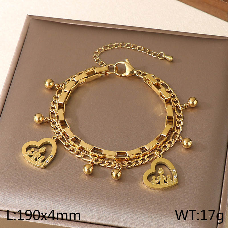 New Mother's Day Versatile Double-layer Love Pendant Stacked with Stainless Steel Versatile Bracelet Spot Mother's Day Style