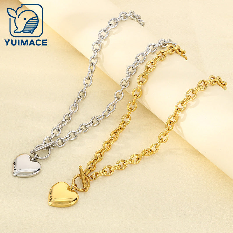 Cross-border new ins smooth stainless steel love pendant necklace jewelry high-end versatile OT buckle necklace jewelry