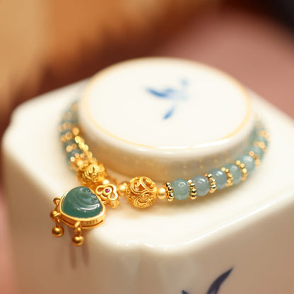 天然翡翠手链女福锁绣球双链叠戴古风精致平安福锁手链