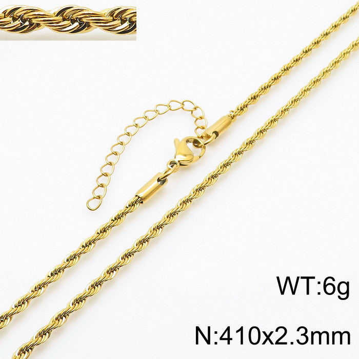 Electroplated 18K Gold Classic Twist Chain Stainless Steel 2/3/4/5mm Twist Rope Twist Chain Bracelet Spot Jewelry