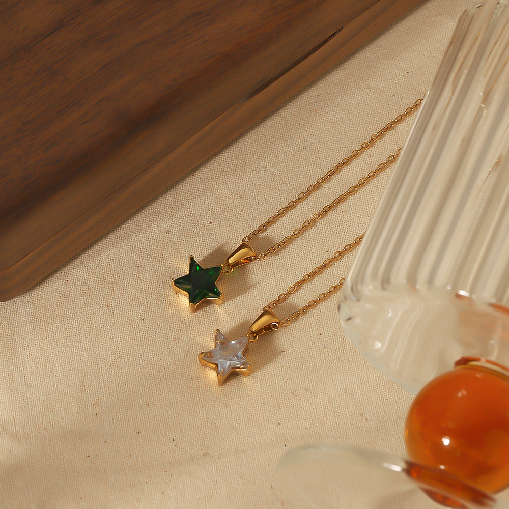 Cross-border new titanium steel high-end fashion necklace 18k Venus star diamond-set pendant collarbone chain necklace