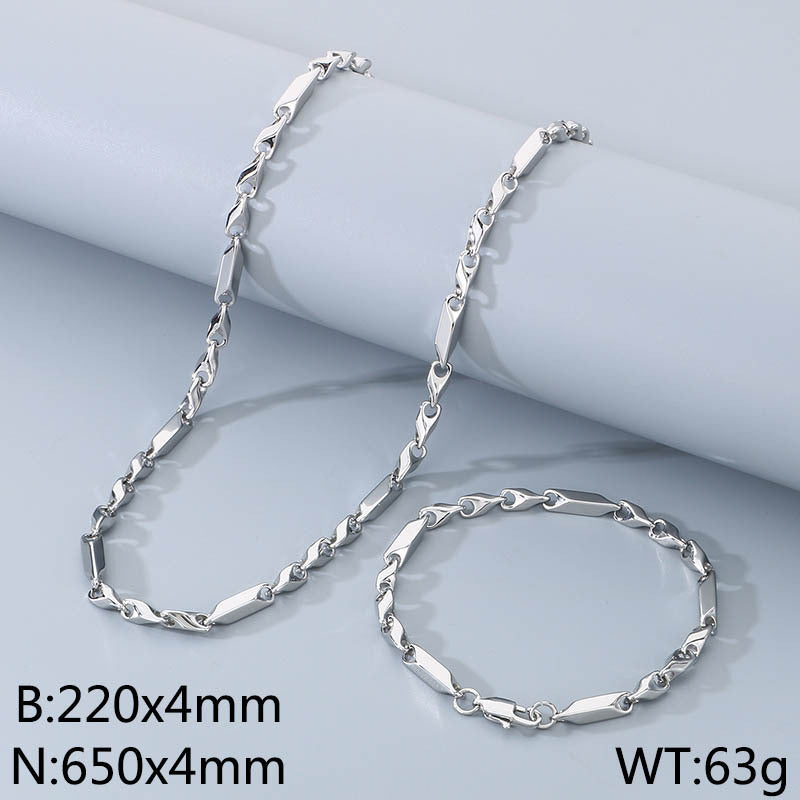European and American fashion stainless steel set, titanium steel stick chain, rhombus chain, bracelet, necklace with chain accessories, spot wholesale