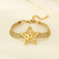 Fashion Creative Personality Stainless Steel Gold Braided Mesh Strap Chain Pentagram Pendant Bracelet Jewelry