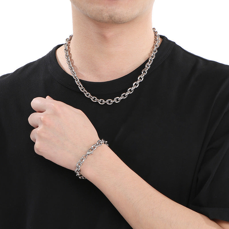 Cross-border versatile stainless steel necklace men's and women's jewelry wholesale Japan and South Korea collarbone 0-character chain plain chain titanium steel cross chain