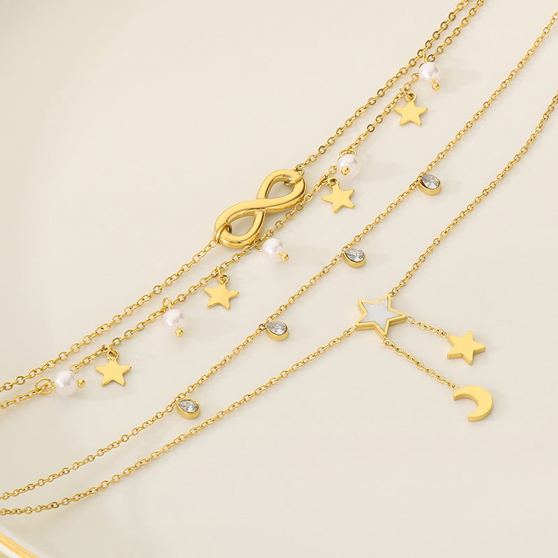 Cross-border beach stainless steel anklet Pentagram Moon Infinity pendant simple 18K gold personalized foot decoration foot chain