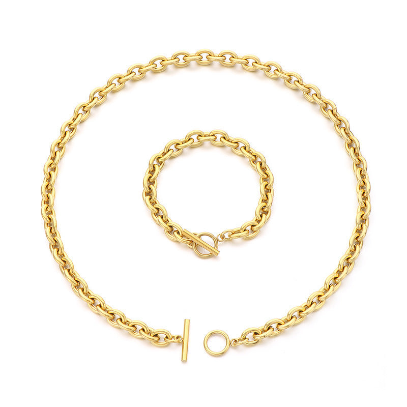 European and American fashion ins cold wind stainless steel OT buckle bracelet men and women trend couple simple O-chain necklace accessories