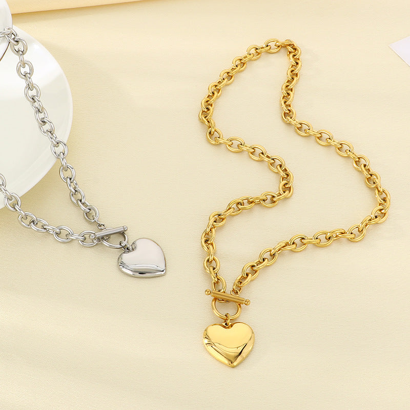Cross-border new ins smooth stainless steel love pendant necklace jewelry high-end versatile OT buckle necklace jewelry