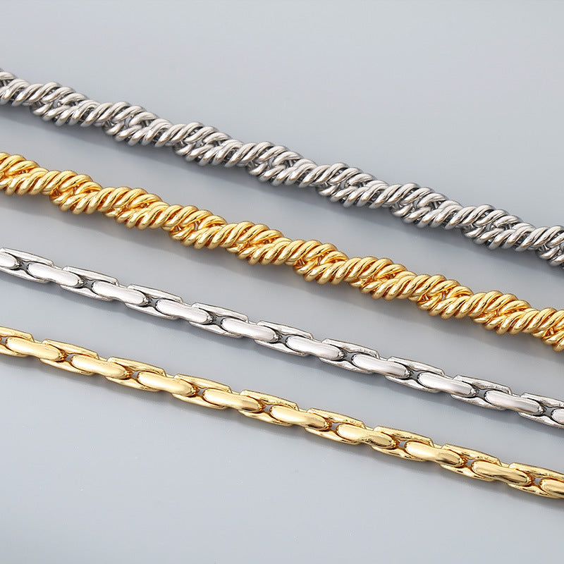 European and American foreign trade titanium steel chain necklace men and women ins Internet celebrities personality bare chain trend stainless steel twist chain plain chain