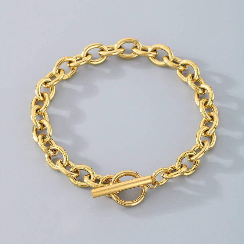 European and American fashion ins cold wind stainless steel OT buckle bracelet men and women trend couple simple O-chain necklace accessories