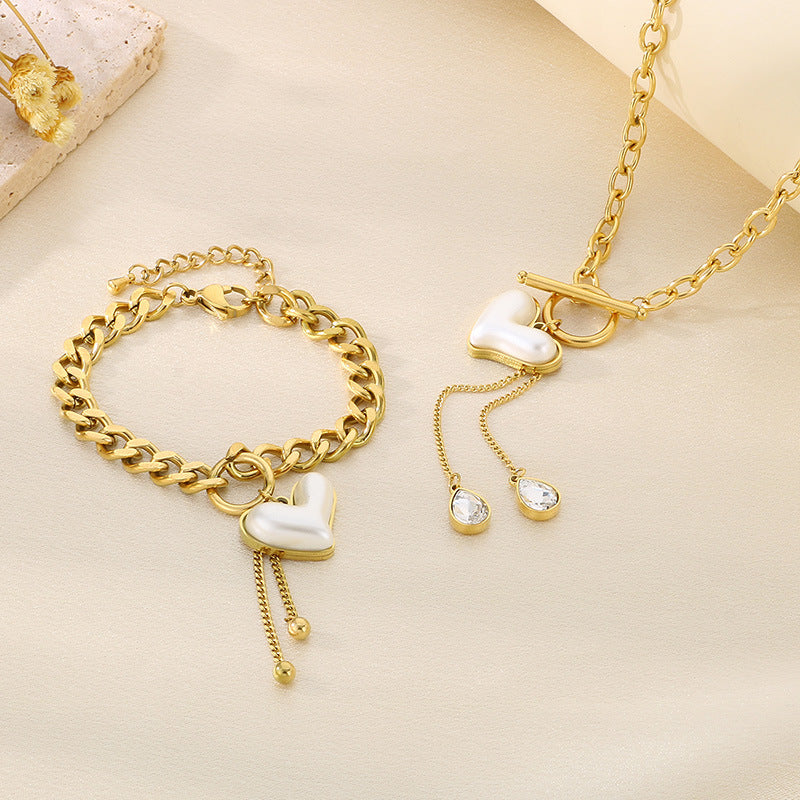 Pearl Heart Toggle Jewelry Set