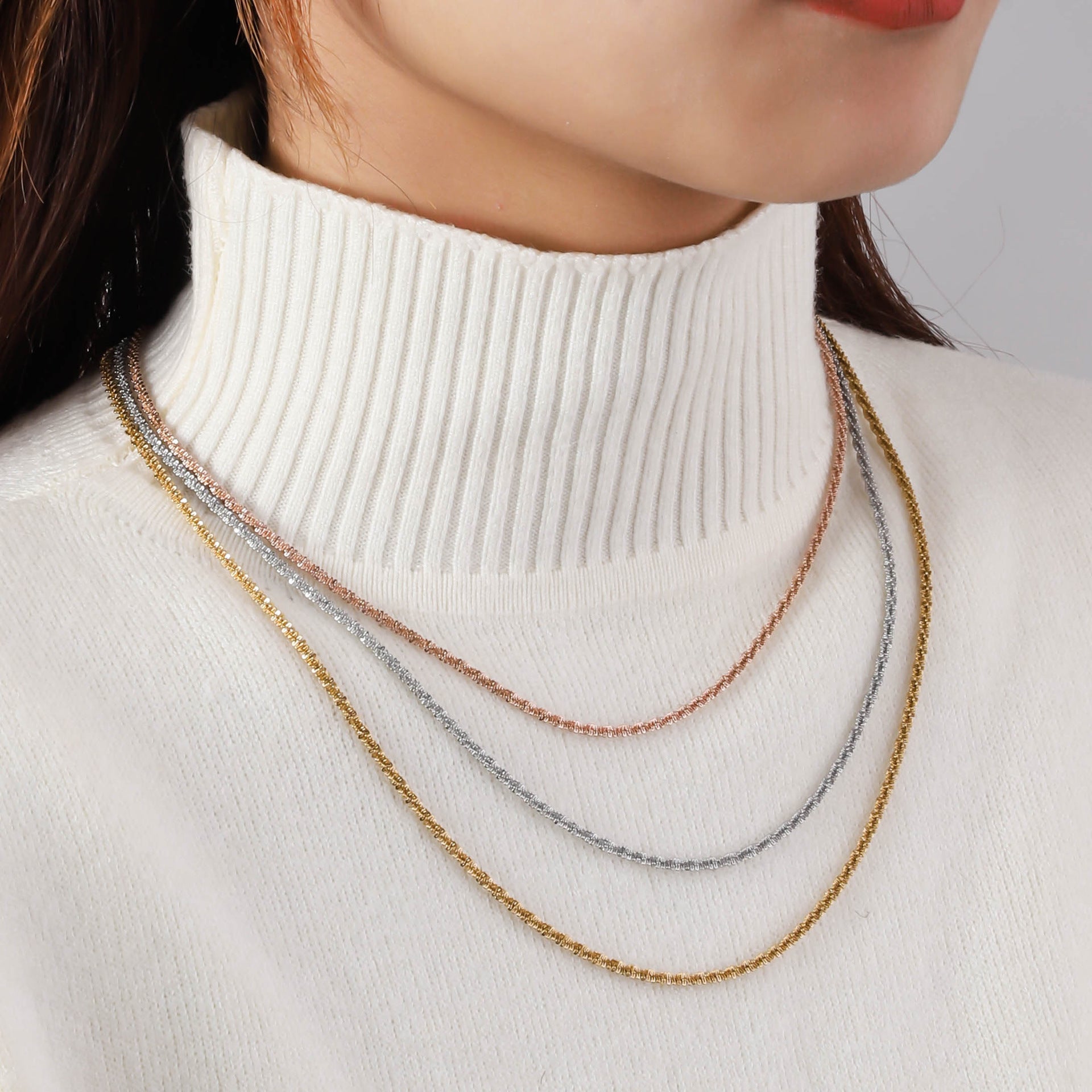 Cross-border stainless steel multi-layer stacked necklace female versatile does not fade high-end jewelry wholesale ins wind collarbone chain