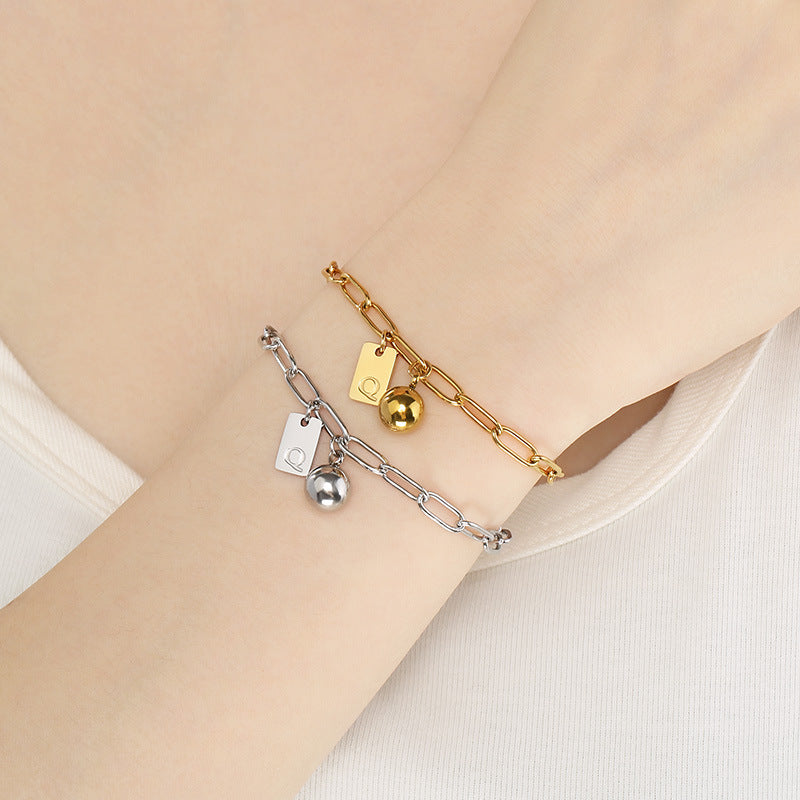 ins stylish and simple stainless steel 26-letter tag pendant return chain bracelet square brand pendant versatile jewelry