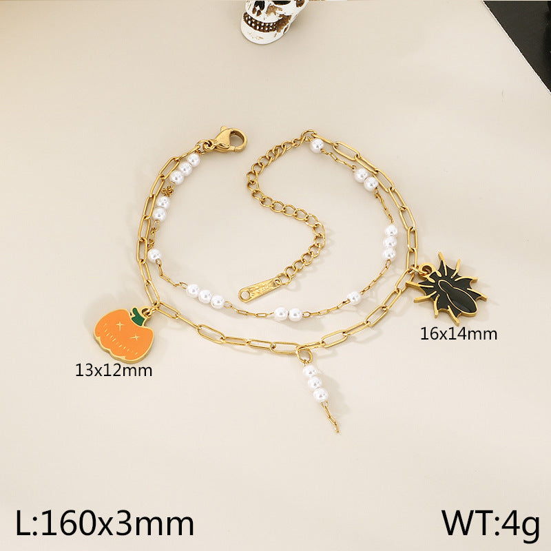 European and American cross-border Halloween new stainless steel 18K gold pumpkin head ghost skull shape bracelet jewelry