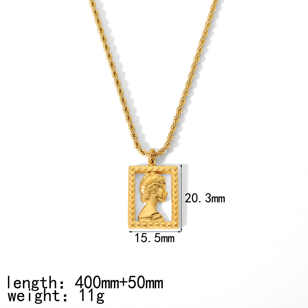 Cross-border new product French retro design 18K gold-plated stainless steel square brand sun pendant fashion temperament necklace women
