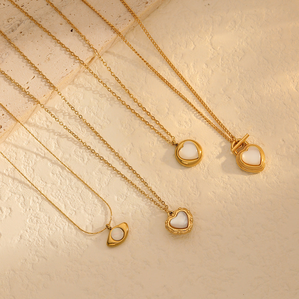 18k gold inlaid titanium steel opal niche collarbone chain stainless steel pendant INS wind necklace women's light luxury versatile