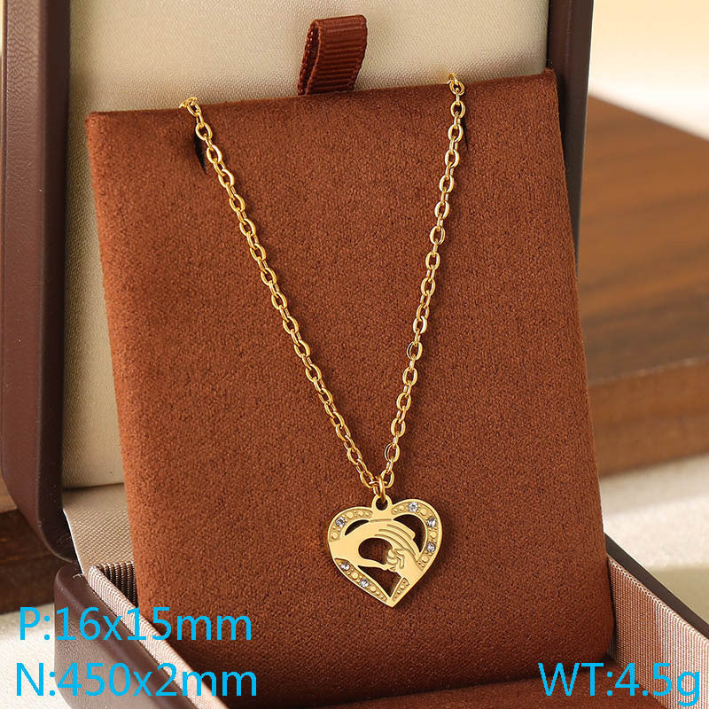 Cross-border Mother's Day style Stainless steel love mom pendant necklace 18K gold simple and versatile high-sense collarbone chain