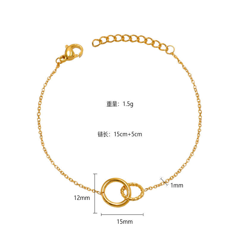 Cross-border new double ring pendant necklace titanium steel electroplated 18K gold ring ring interlocking collarbone chain women's ins jewelry wholesale
