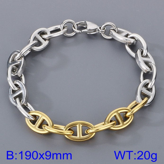 Simple ins stainless steel Japanese pig nose chain bracelet creative cool wind 9mm mixed color pig nose titanium steel bracelet