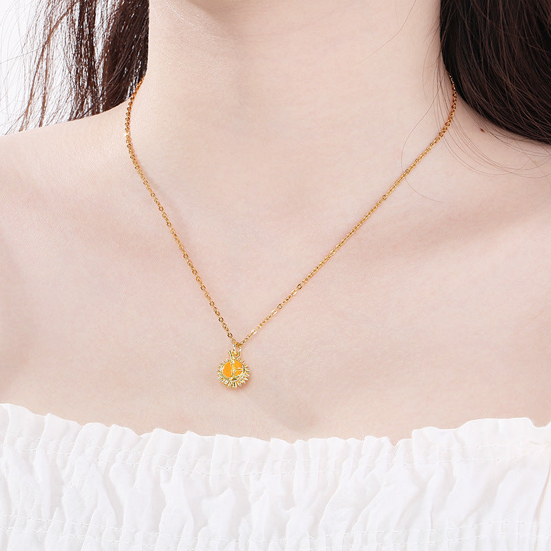 Textured Fruit & Sun Charm Gold Necklace