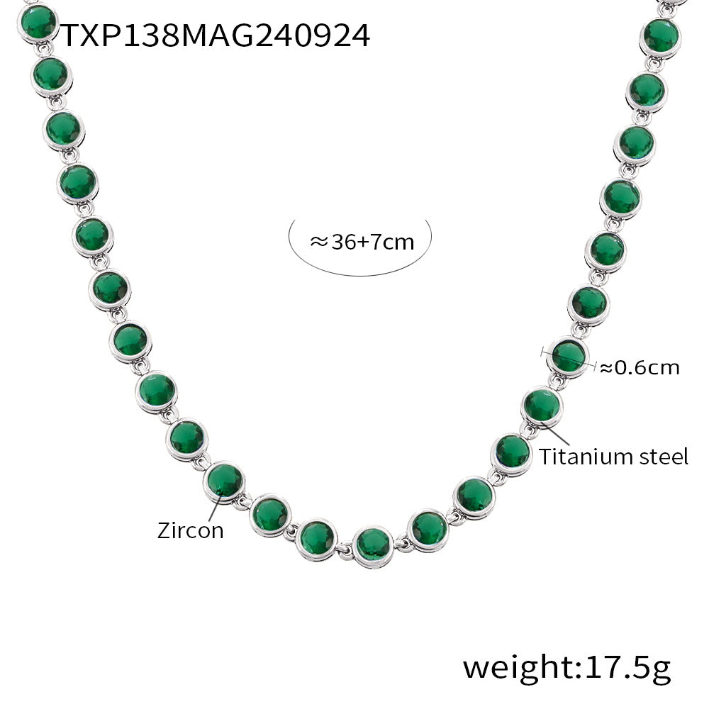 Cross-border new titanium steel full diamond 3A zircon mixed color bracelet PVD vacuum plating non-fading necklace jewelry set