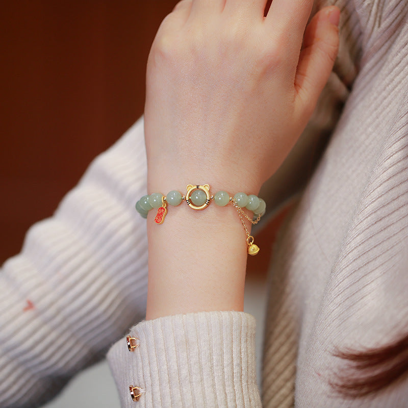 虎年和田玉手链串珠女士轻奢高级感国风文玩佛珠手饰手串