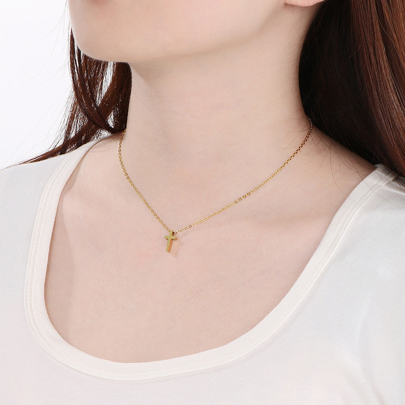 Cross-border fashion simple cross necklace does not fade stainless steel personalized pendant collarbone chain high-end accessories