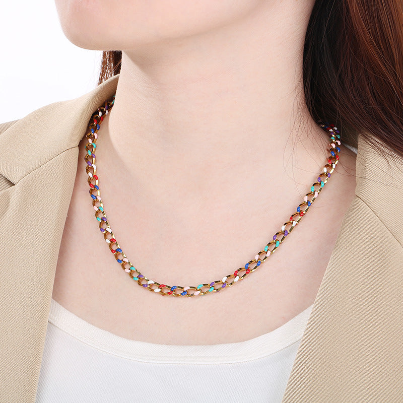 Cross-border Versatile Stainless Steel Oil Drip Cuban Chain Necklace Fashion Versatile Titanium Steel Unisex Titanium Steel Jewelry Accessories