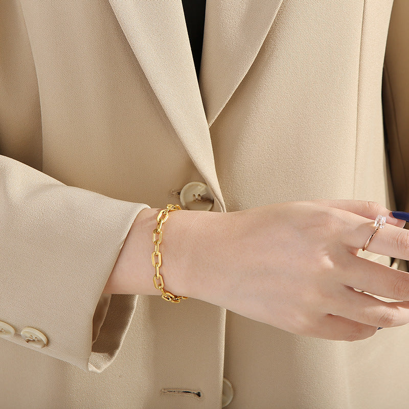 ins wind trend versatile design geometric elements interlocking stainless steel bracelet stacked simple bare chain titanium steel