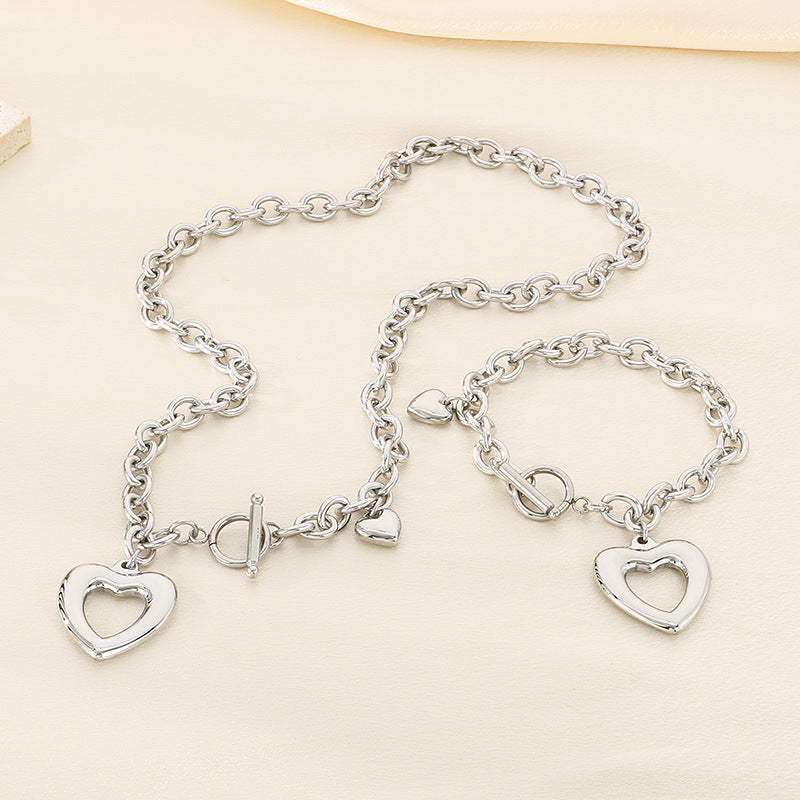 Open Heart Chain Necklace & Bracelet Set