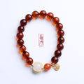 天然血珀南红单圈手串男女 和田玉路路通吊福牌手链