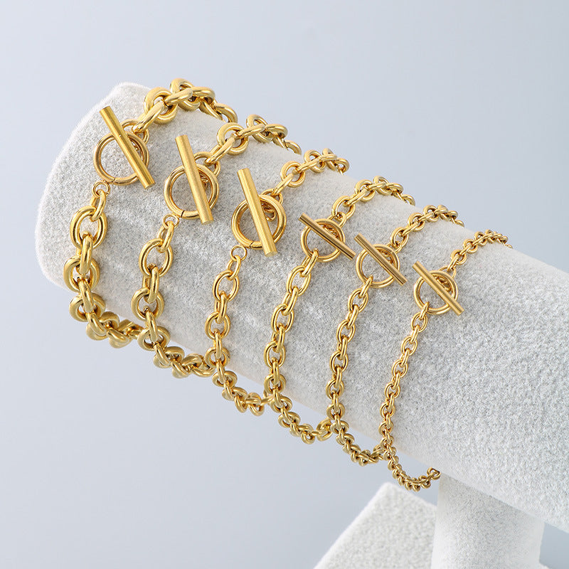 European and American fashion ins cold wind stainless steel OT buckle bracelet men and women trend couple simple O-chain necklace accessories