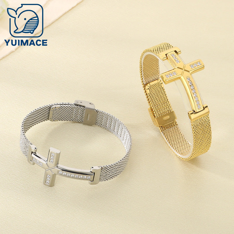 ins Creative Stainless Steel Bent Diamond Cross Titanium Steel Strap Chain Bracelet Fashion Accessories Jewelry Spot