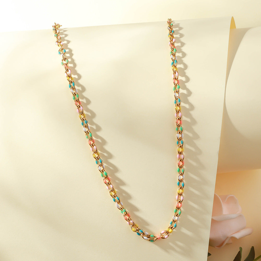 Cross-border special supply of personalized color drip stainless steel necklace, stainless steel cross bracelet, Epoxy pastoral anklet