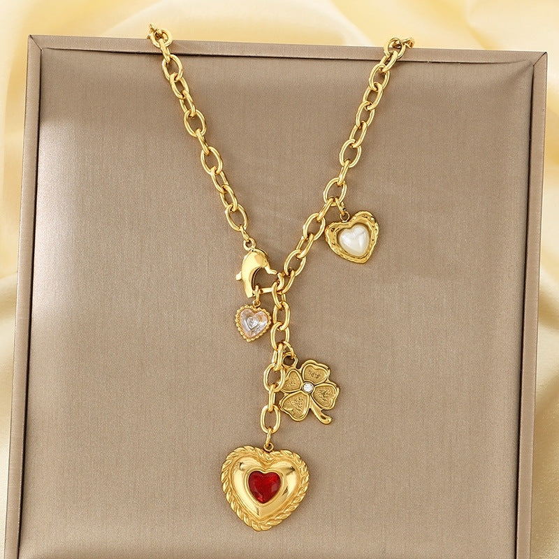 Cross-border European and American stainless steel love necklace high-end pendant niche design bow collarbone chain titanium steel jewelry