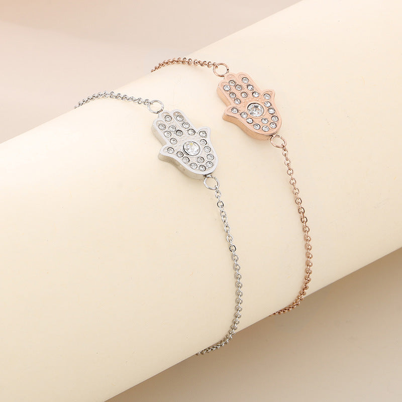 Korean version of fashion hexagram bracelet women's titanium steel palm point diamond lucky bracelet versatile small fresh bracelet women