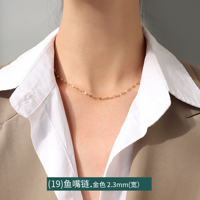 Cross chain, snake bone chain, twist chain, box chain, variety necklace, women's titanium steel plated 18K gold plain chain, clavicle chain jewelry