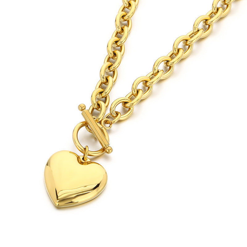 Cross-border new ins smooth stainless steel love pendant necklace jewelry high-end versatile OT buckle necklace jewelry