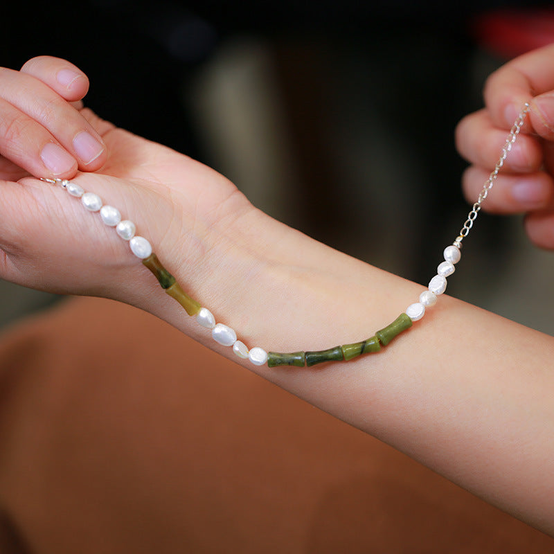 淡水珍珠橄榄玉石925银手链串珠轻奢高级感女士手串首饰手饰