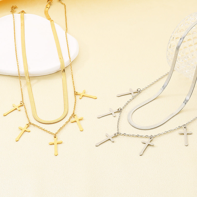Layered Cross Chain Necklace