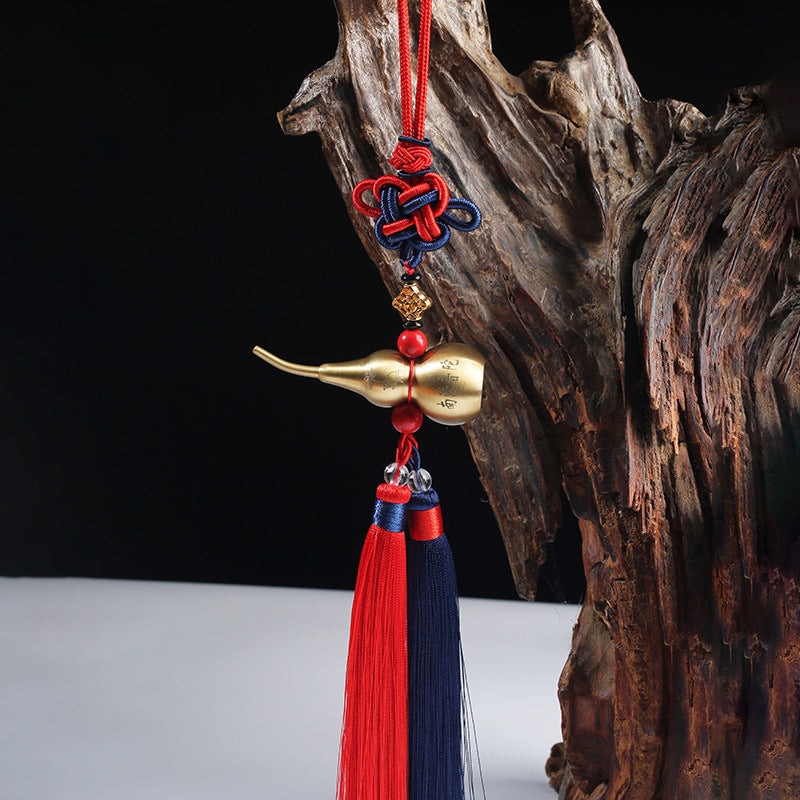 铜葫芦中国结汽车挂件车内挂饰南海普陀纯铜车挂五帝钱后视镜挂饰