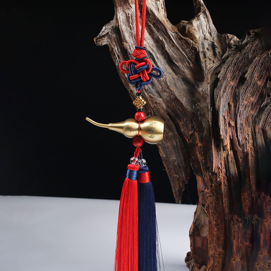 铜葫芦中国结汽车挂件车内挂饰南海普陀纯铜车挂五帝钱后视镜挂饰