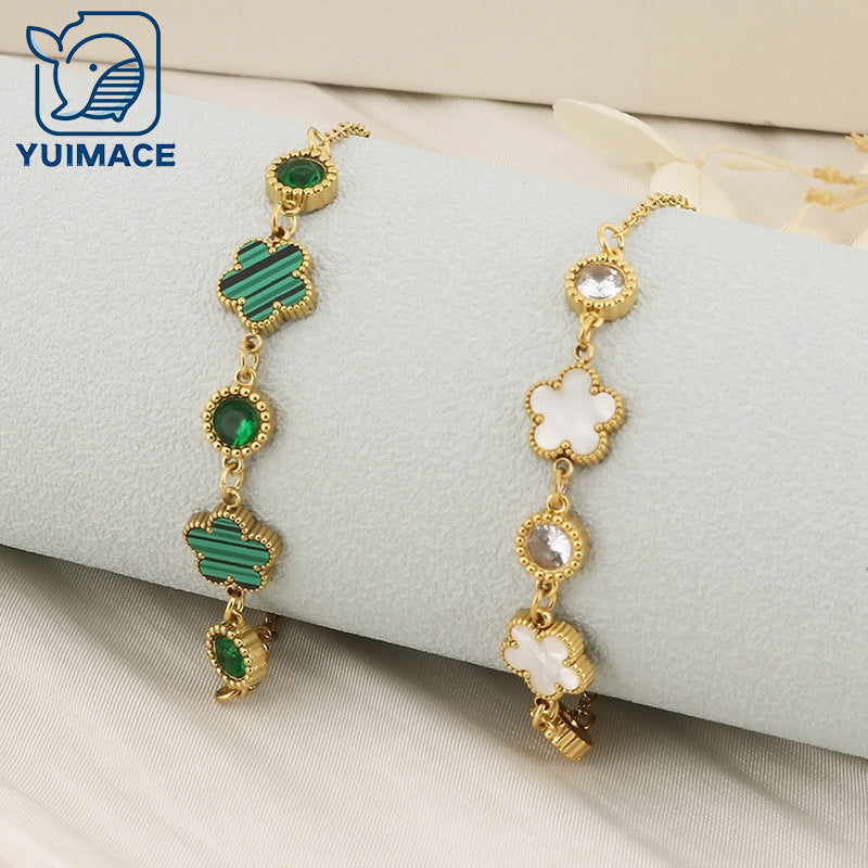 Round diamond shell flower bracelet small fresh hollow thin bracelet versatile jewelry titanium steel bracelet women